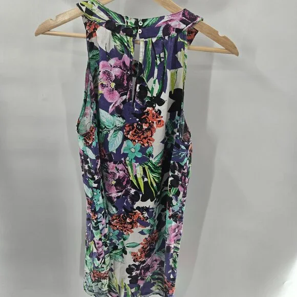 C&C California Floral Tropical 100% Linen Sheath Sleeveless Mini Dress - Picture 2 of 13